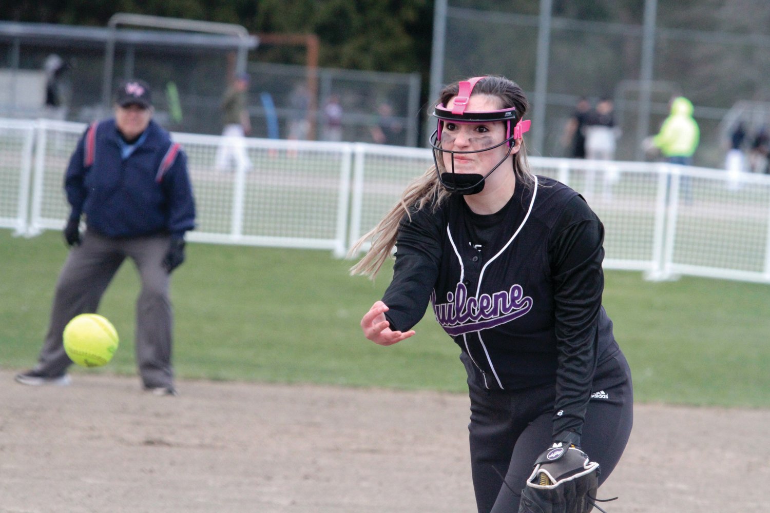 Kayla Ward fires one across the plate during the Rangers’ 10-0 win. She struck out eight Logger batters during the game.